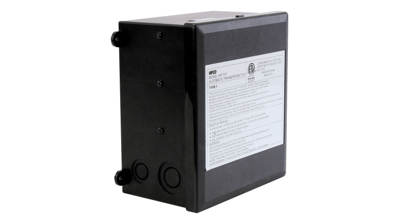 T-57 automatic transfer switch front panel, closed, side view